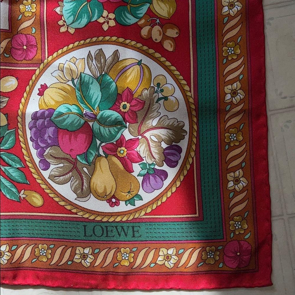 LOEWE VINTAGE 100% Floral Silk Scarf Full size  34” x 34” - Picture 2 of 8